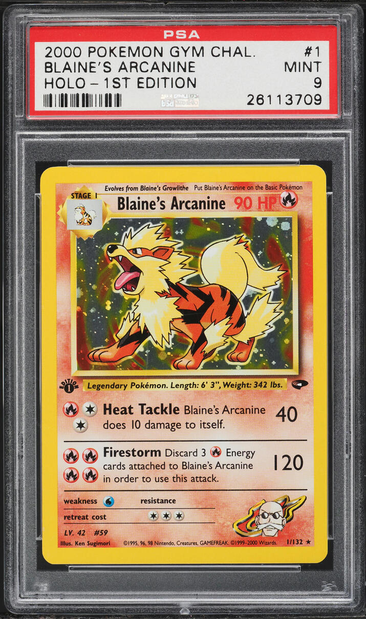 2000 Pokemon Gym Challenge 1st Edition Holo Blaine's Arcanine #1 PSA 9 MINT