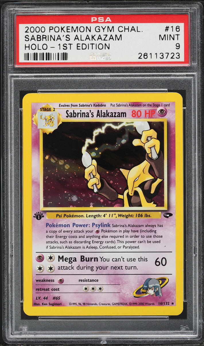 2000 Pokemon Gym Challenge 1st Edition Holo Sabrina's Alakazam #16 PSA 9 MINT