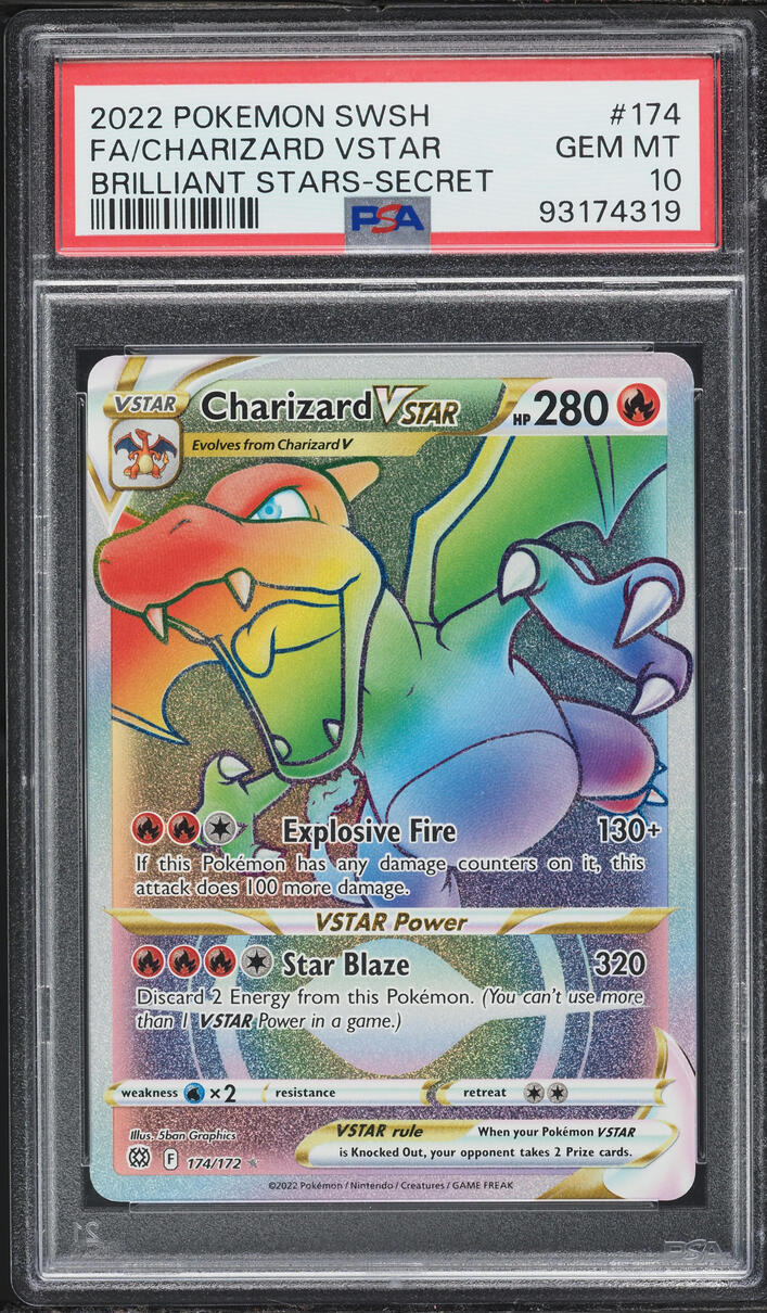 2022 Pokemon Sword & Shield Brilliant Stars Rainbow Rare Charizard VSTAR #174 PSA 10 GEM