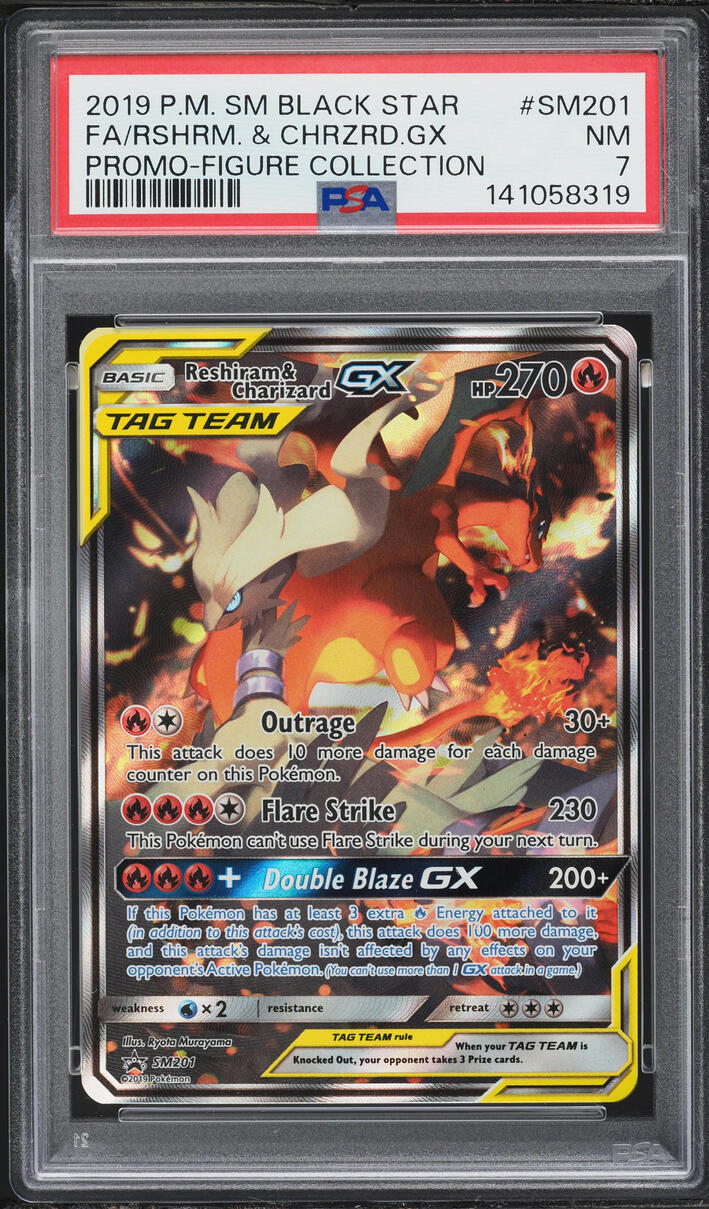 2019 Pokemon Sun & Moon Promo Figure Full Art Reshiram Charizard GX #SM201 PSA 7 NRMT