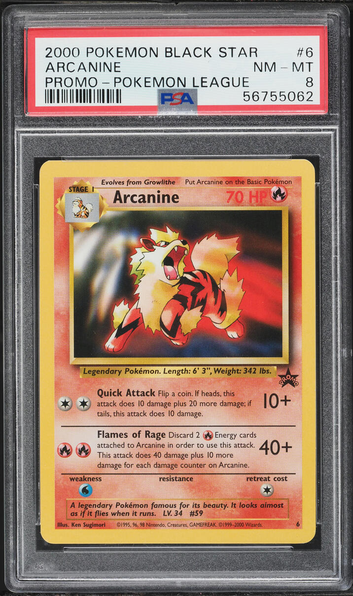 2000 Pokemon League Black Star Promo Arcanine #6 PSA 8 NM-MT