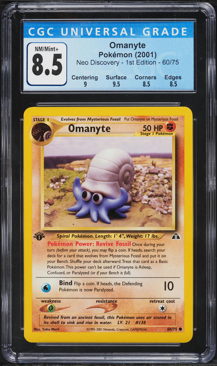 2001 Pokemon Neo Discovery 1st Edition Omanyte #60 CGC 8.5 NM-MT+