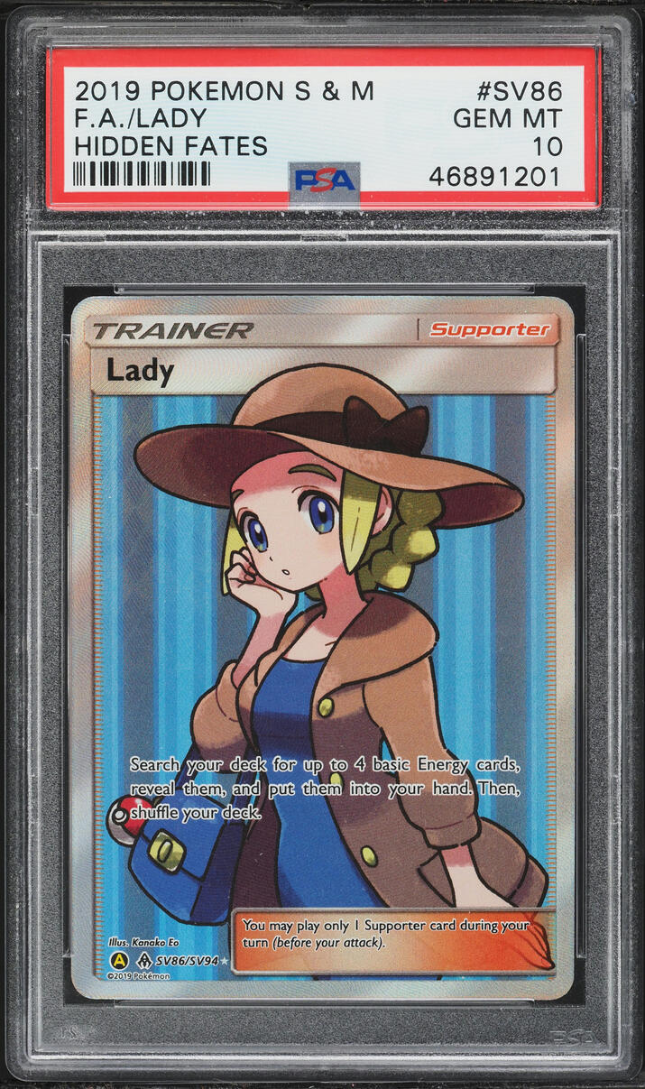 2019 Pokemon Sun & Moon Hidden Fates Full Art Lady #SV86 PSA 10 GEM MINT