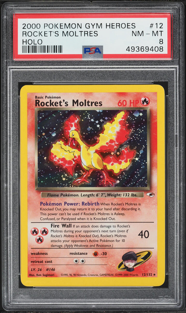 2000 Pokemon Gym Heroes Holo Rocket's Moltres #12 PSA 8 NM-MT