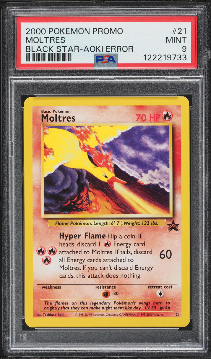 2000 Pokemon Black Star Promo Aoki Error Moltres #21 PSA 9 MINT
