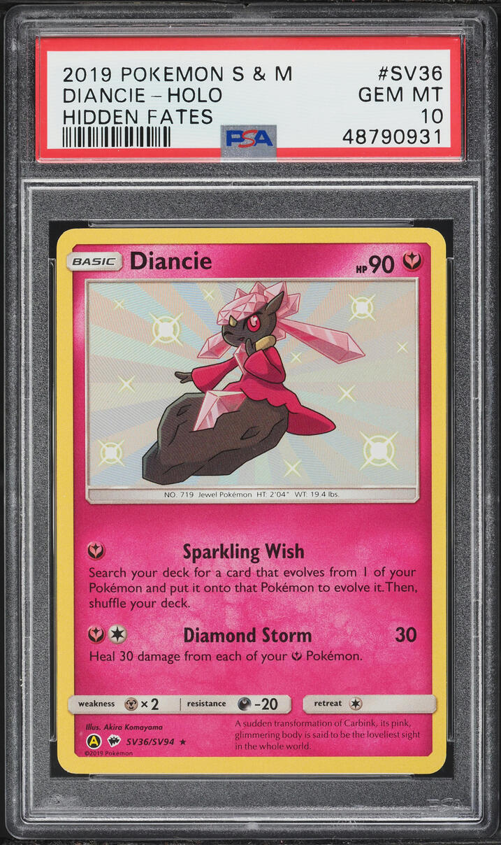 2019 Pokemon Sun & Moon Hidden Fates Shiny Holo Diancie #SV36 PSA 10 GEM MINT