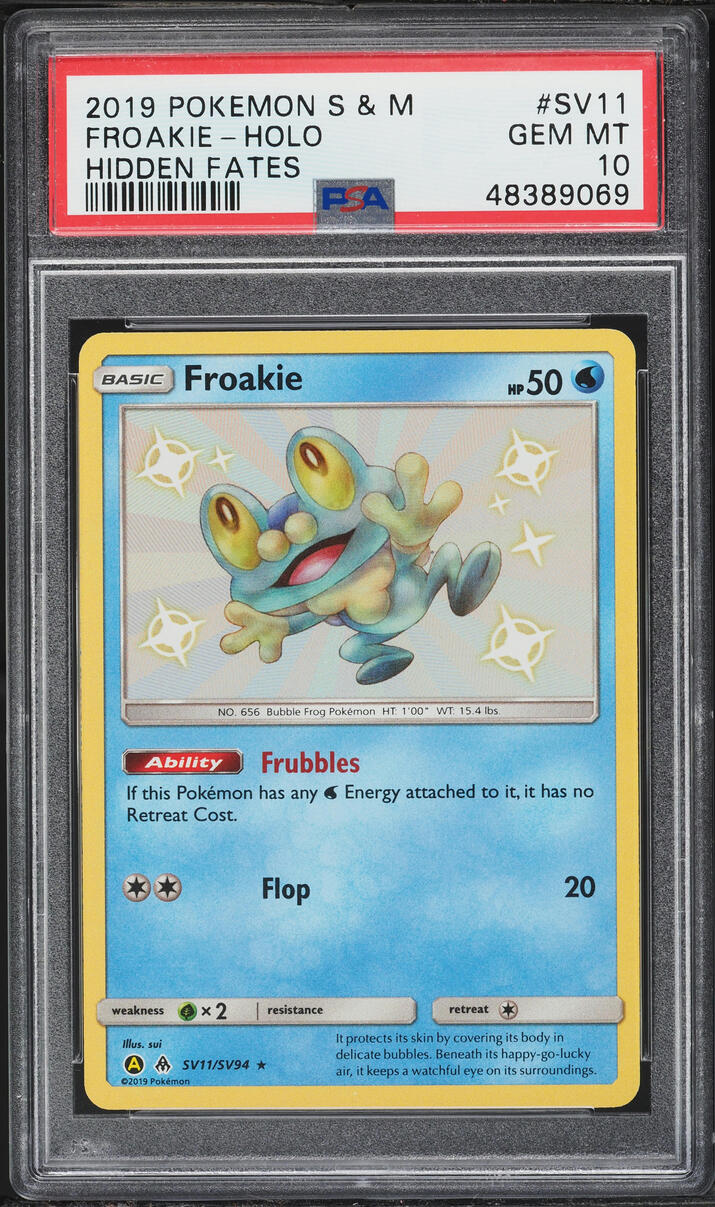 2019 Pokemon Sun & Moon Hidden Fates Shiny Froakie #SV11 PSA 10 GEM MINT