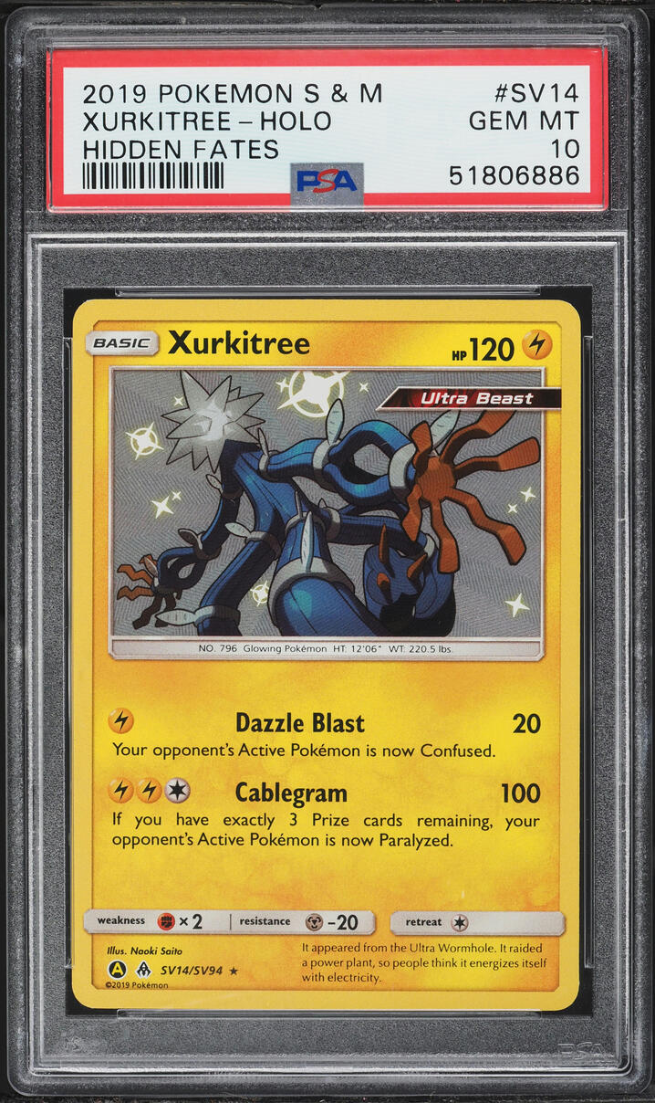 2019 Pokemon Sun & Moon Hidden Fates Shiny Xurkitree #SV14 PSA 10 GEM MINT