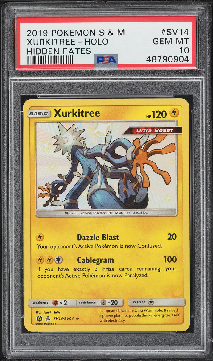 2019 Pokemon Sun & Moon Hidden Fates Shiny Xurkitree #SV14 PSA 10 GEM MINT
