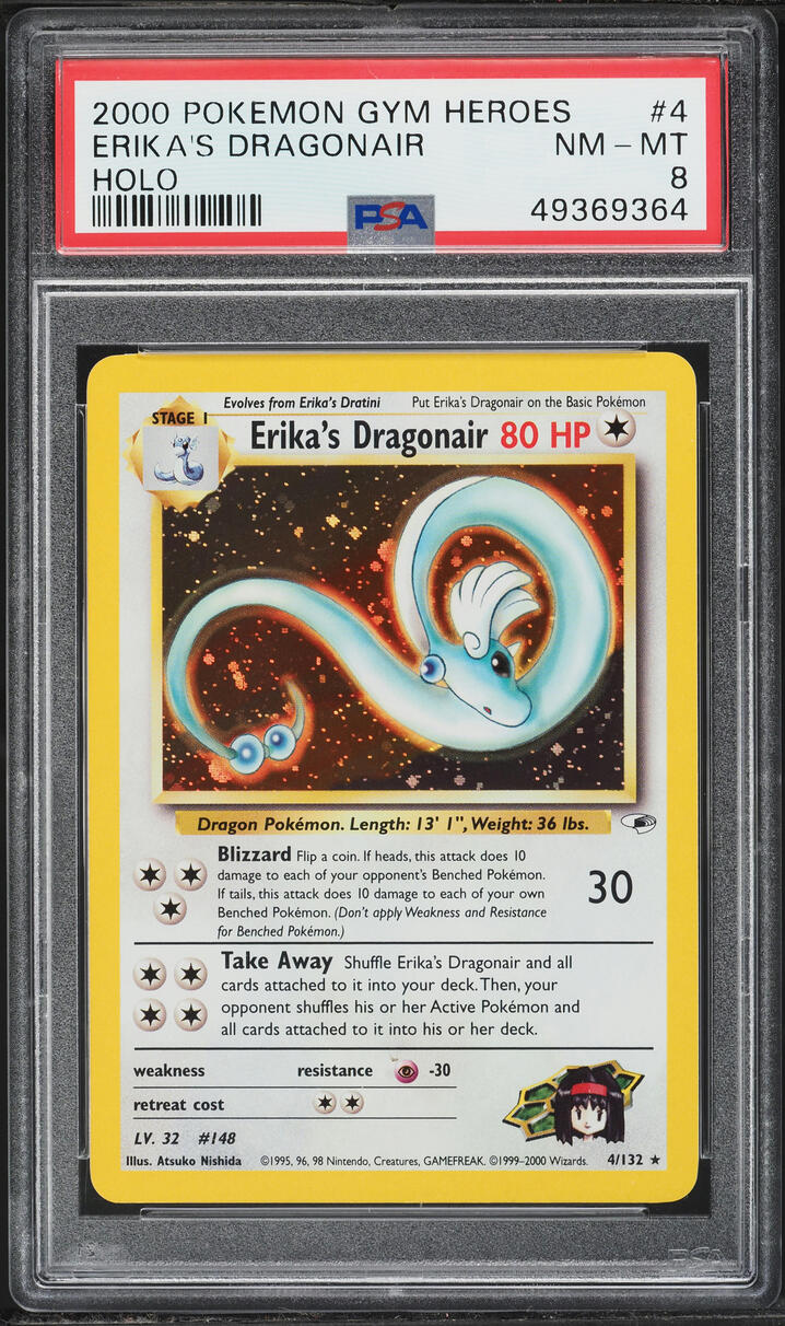 2000 Pokemon Gym Heroes Holo Erika's Dragonair #4 PSA 8 NM-MT