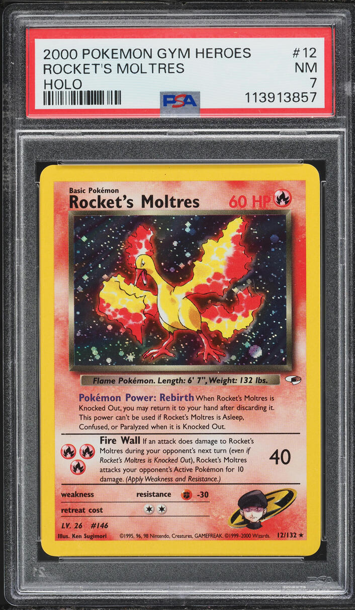 2000 Pokemon Gym Heroes Holo Rocket's Moltres #12 PSA 7 NRMT