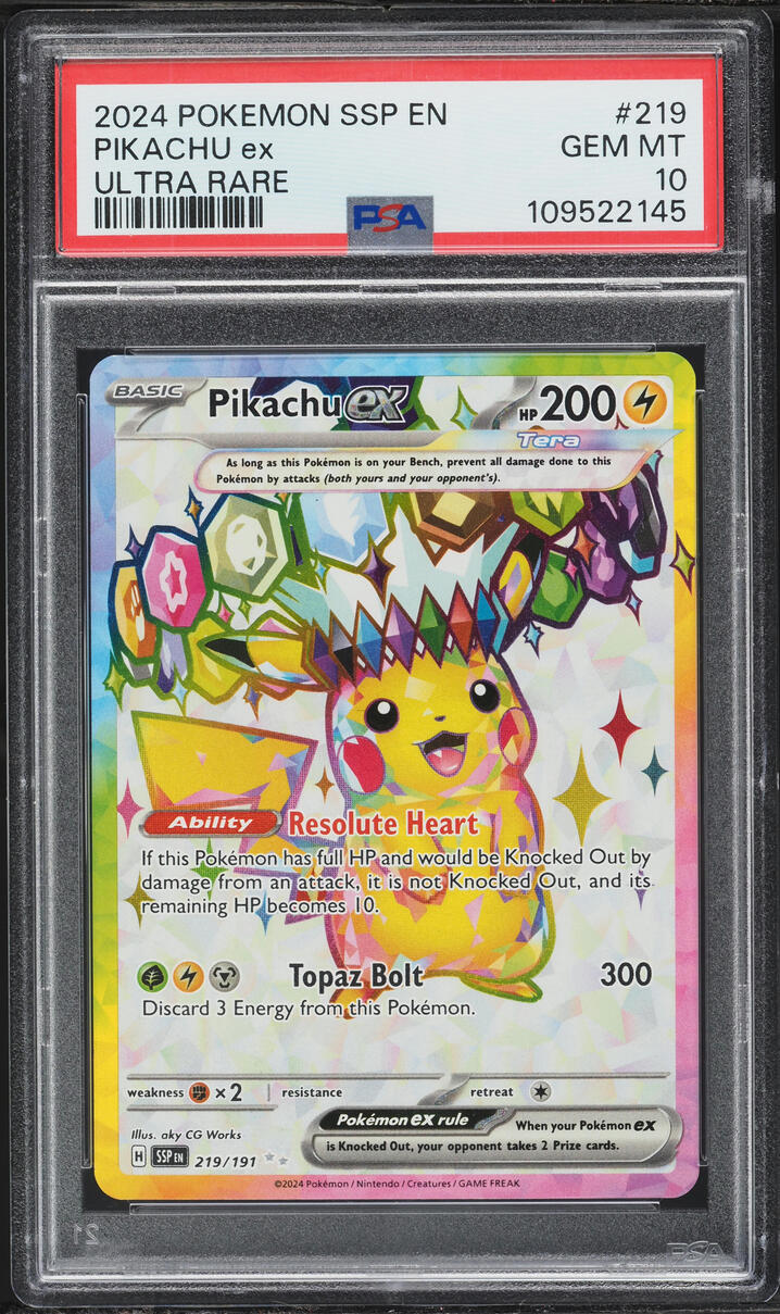 2024 Pokemon Scarlet & Violet Surging Sparks Full Art Pikachu ex #219 PSA 10 GEM MINT