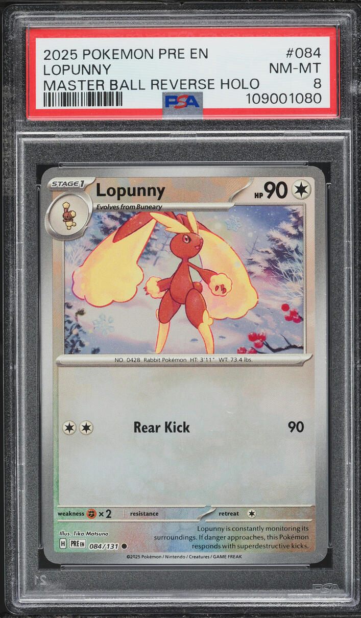 2025 Pokemon SV Prismatic Evolutions Master Ball Holo Lopunny #84 PSA 8 NM-MT