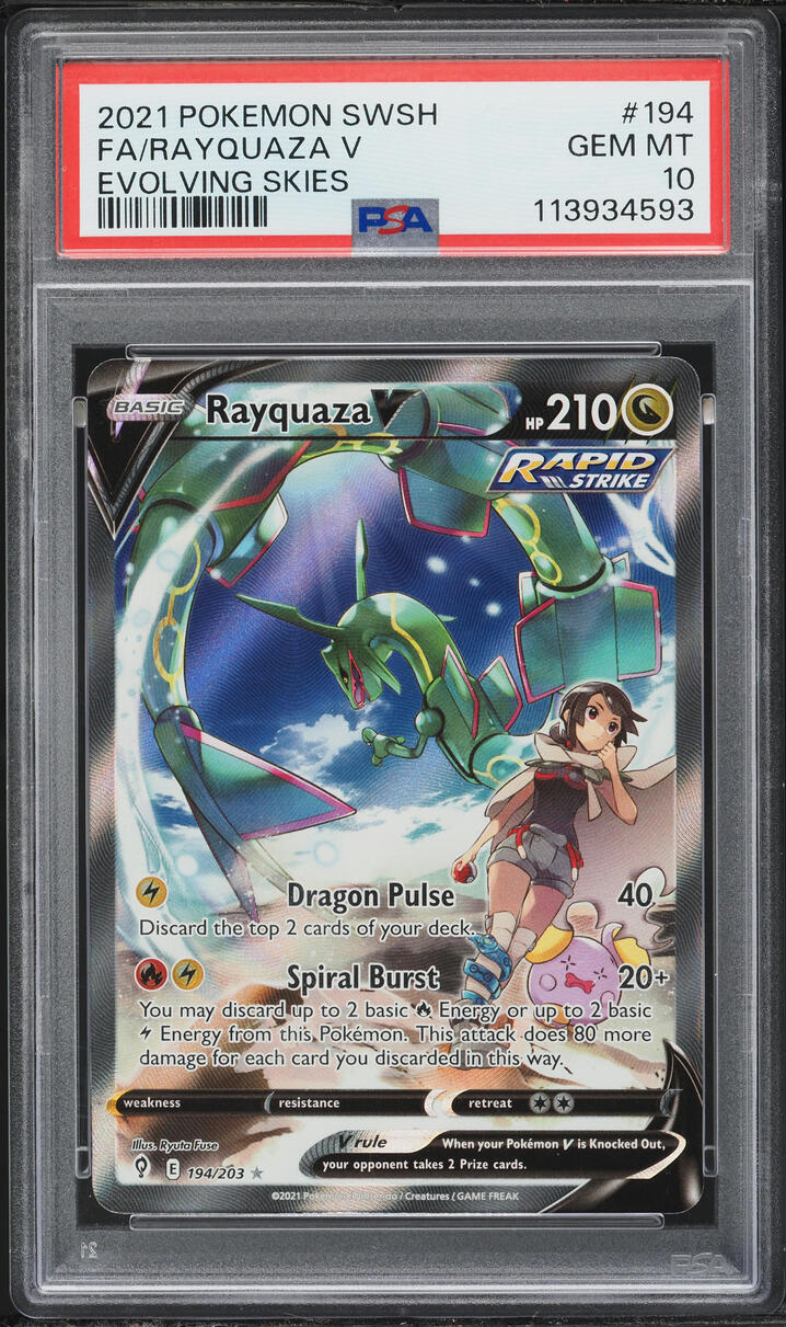 2021 Pokemon SWSH Evolving Skies Full Art Rayquaza V #194 PSA 10 GEM MINT