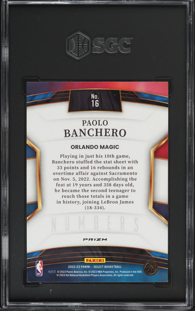 2022 Select Numbers Green Prizm Paolo Banchero ROOKIE #16 SGC 9.5 MINT+