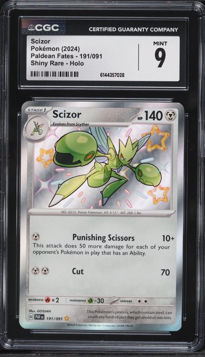 2024 Pokemon Scarlet & Violet Paldean Fates Shiny Rare Scizor #191 CGC 9 MINT