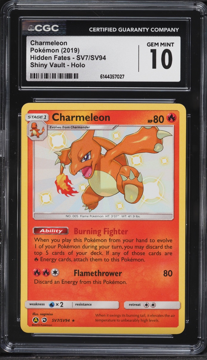 2019 Pokemon Sun & Moon Hidden Fates Shiny Charmeleon #SV7 CGC 10 GEM MINT