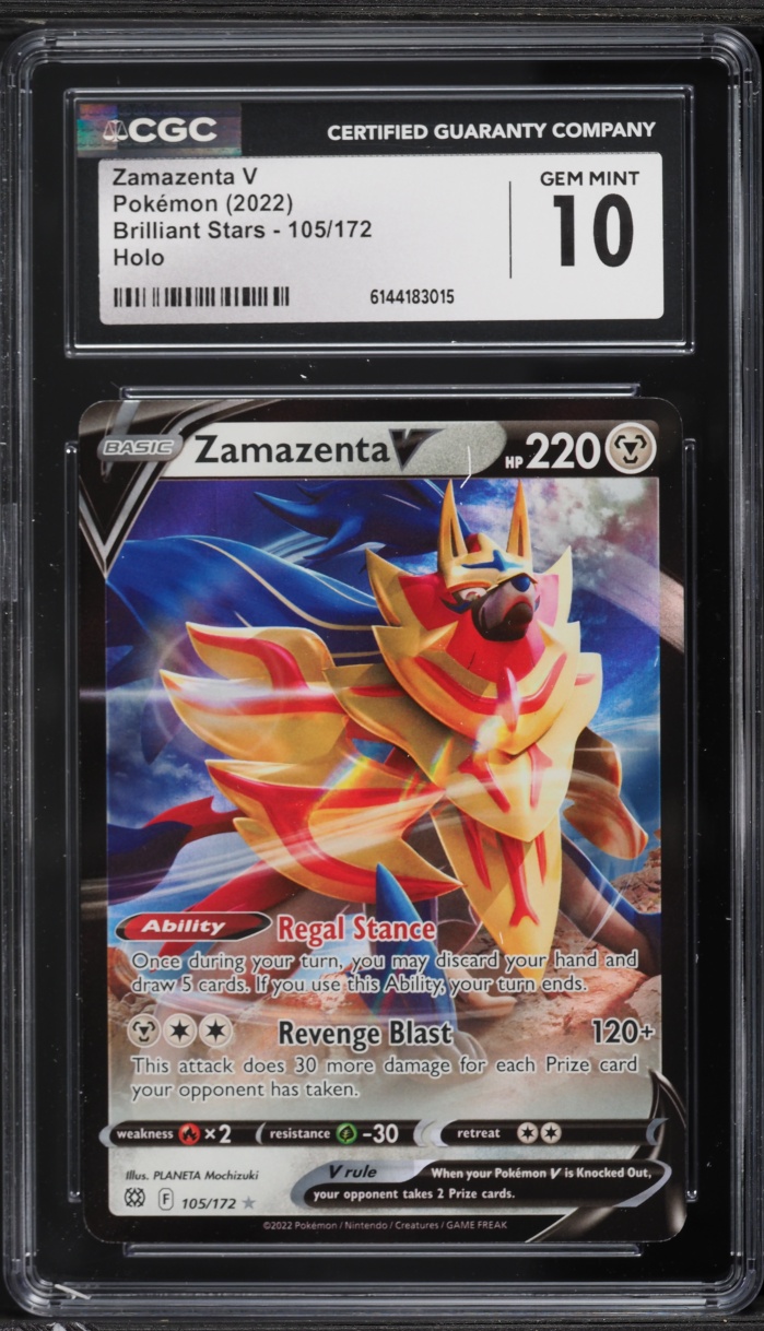 2022 Pokemon Sword & Shield Brilliant Stars Zamazenta V #105 CGC 10 GEM MINT