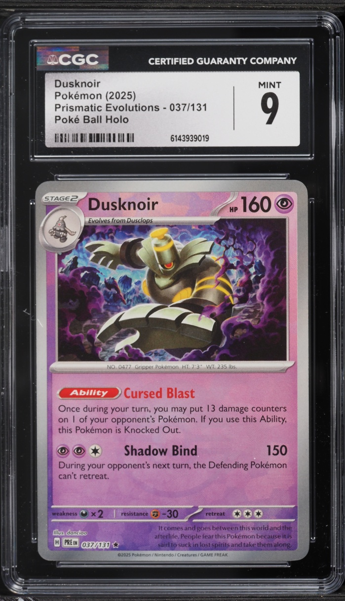 2025 Pokemon Scarlet & Violet Prismatic Evolutions Poke Ball Holo Dusknoir #37 CGC 9 MINT