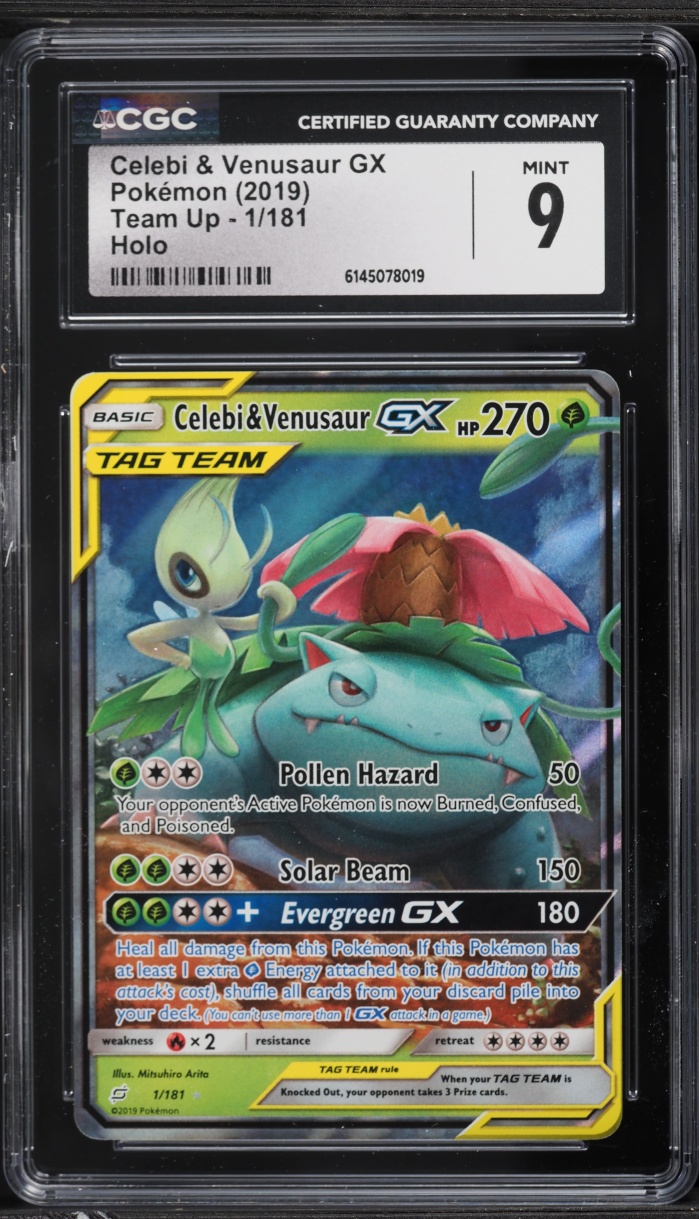 2019 Pokemon Sun & Moon Team Up Holo Celebi & Venusaur GX #1 CGC 9 MINT