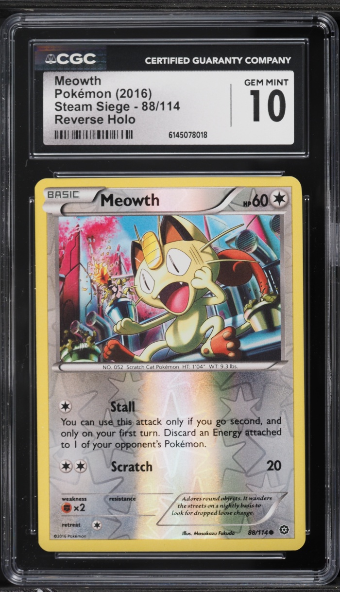 2016 Pokemon Steam Siege Reverse Holo Meowth #88 CGC 10 GEM MINT