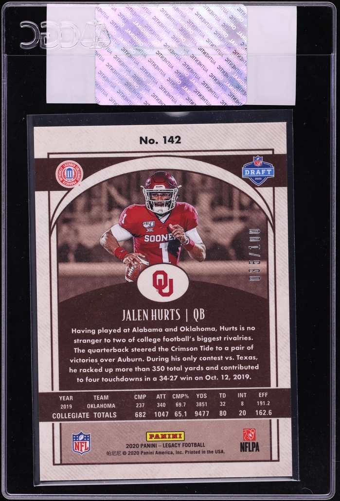 2020 Panini Legacy Premium Edition Bronze Jalen Hurts ROOKIE /100 #142 CGC AUTH