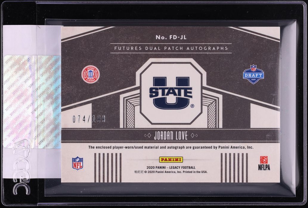 2020 Panini Legacy Futures Dual Silver Jordan Love ROOKIE PATCH AUTO /199 #FD-JL CGC AUTH