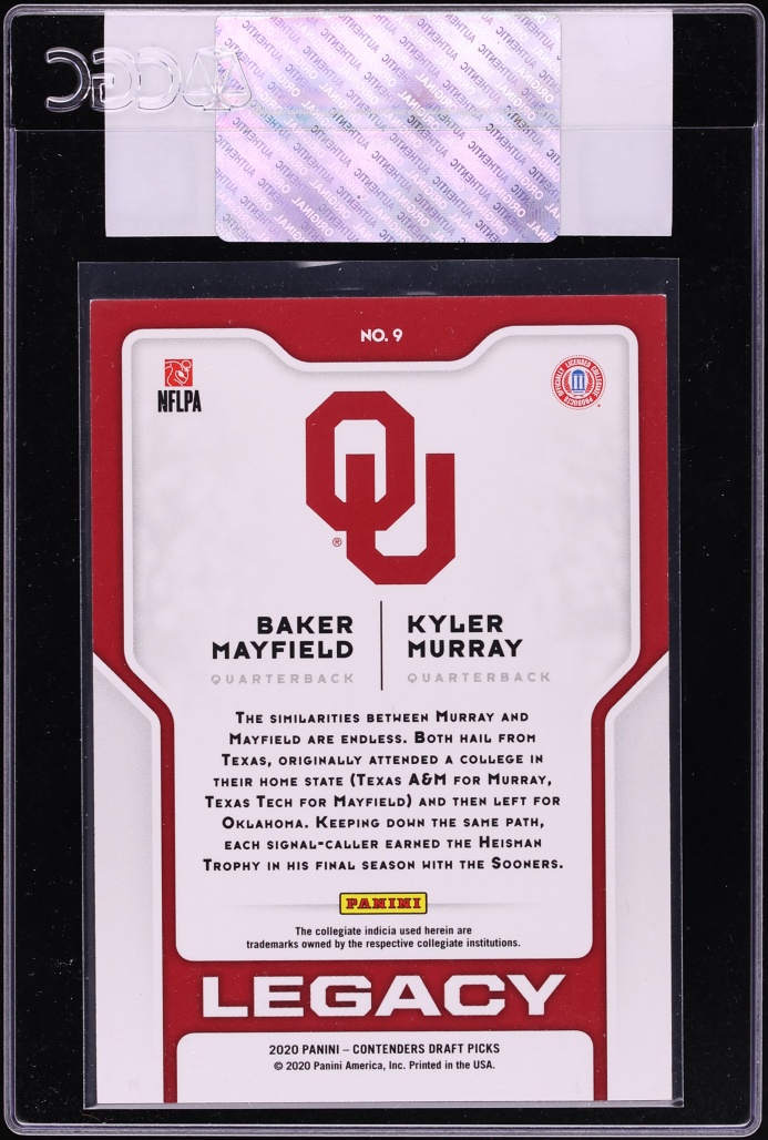 2020 Panini Contenders Draft Picks Legacy Fame Baker Mayfield Kyler Murray /5 #9 CGC AUTH