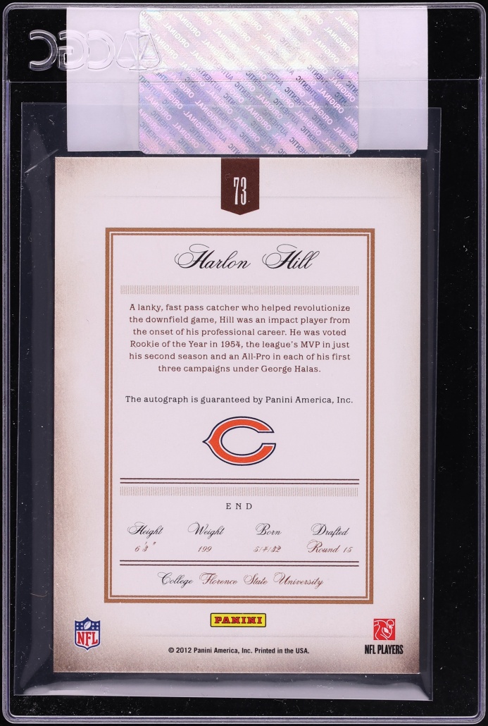 2011 Panini Prime Signatures Bronze Harlon Hill AUTO /75 #73 CGC AUTH