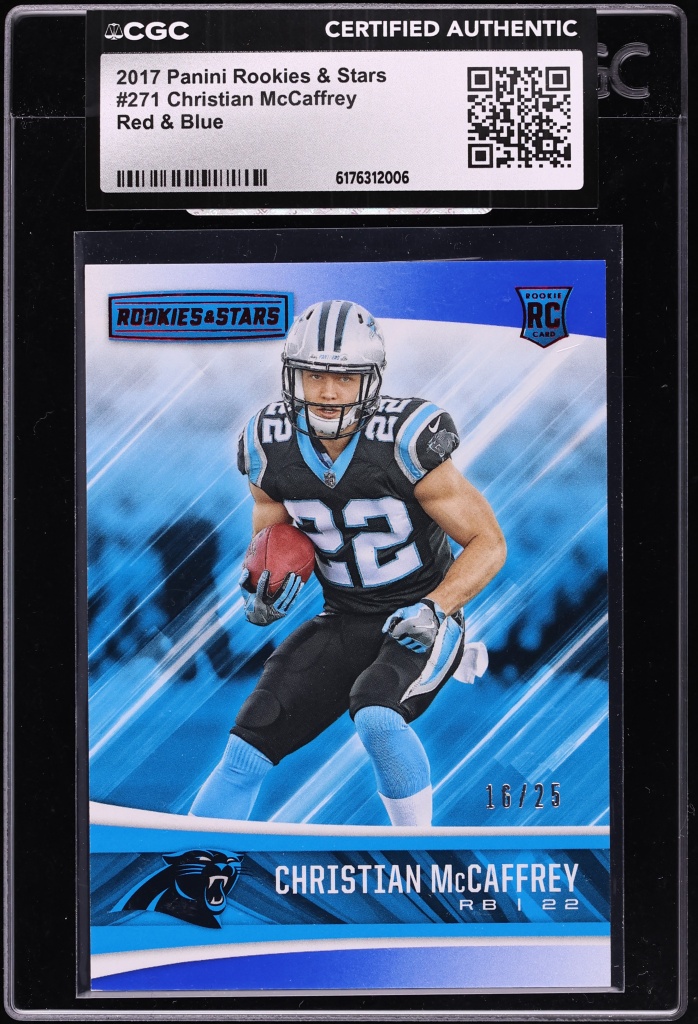 2017 Panini Rookies & Stars Red & Blue Christian McCaffrey ROOKIE /25 #271 CGC AUTH