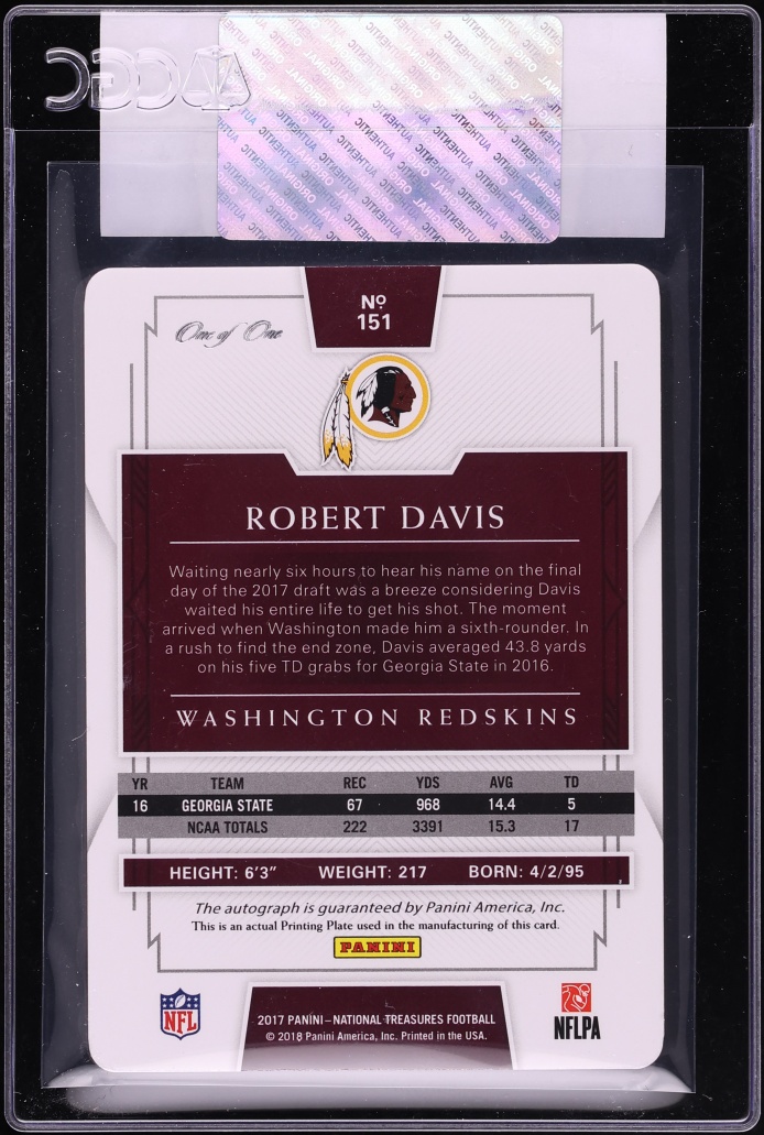 2017 National Treasures Cyan Printing Plate Robert Davis ROOKIE AUTO 1/1 #151 CGC AUTH