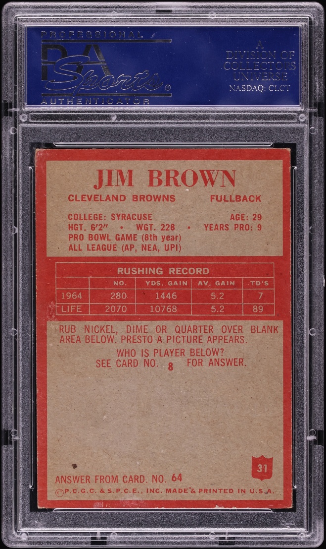 1965 Philadelphia Jim Brown #31 PSA 5.5 EX+