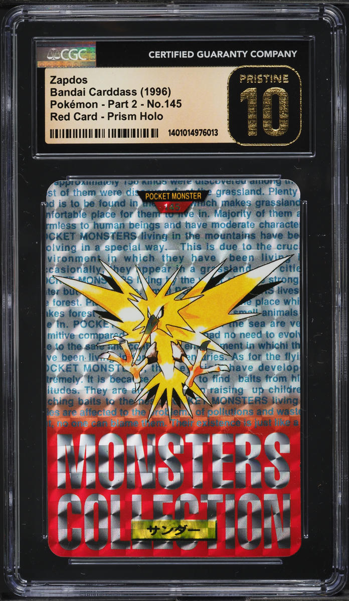 1996 Pokemon Japanese Bandai Carddass Vending Prism Zapdos #145 CGC 10 PRISTINE