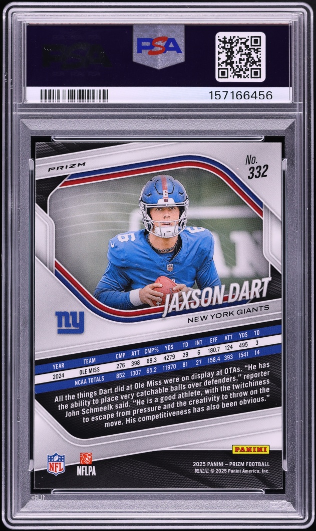 2025 Panini Prizm White Disco Jaxson Dart ROOKIE #332 PSA 10 GEM MINT