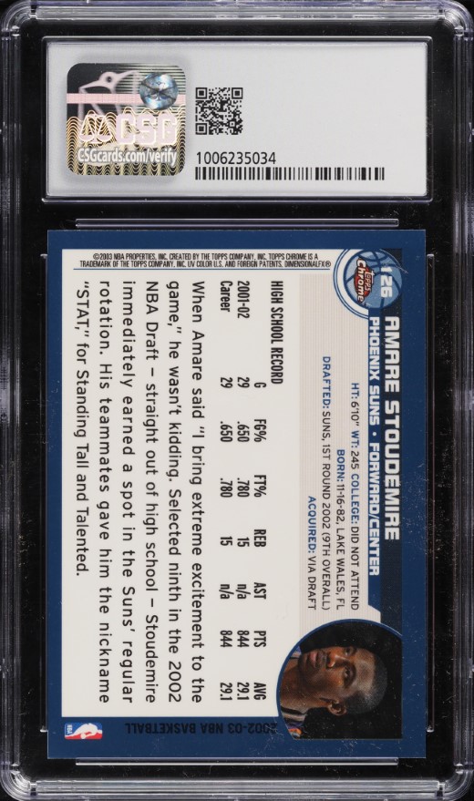 2002 Topps Chrome Amare Stoudemire ROOKIE #126 CSG 8.5 NM-MT+