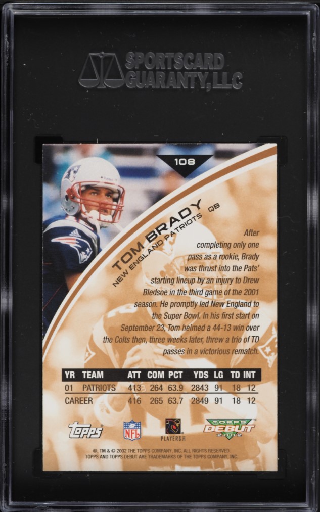 2002 Topps Debut Tom Brady #108 SGC 9.5 MINT+