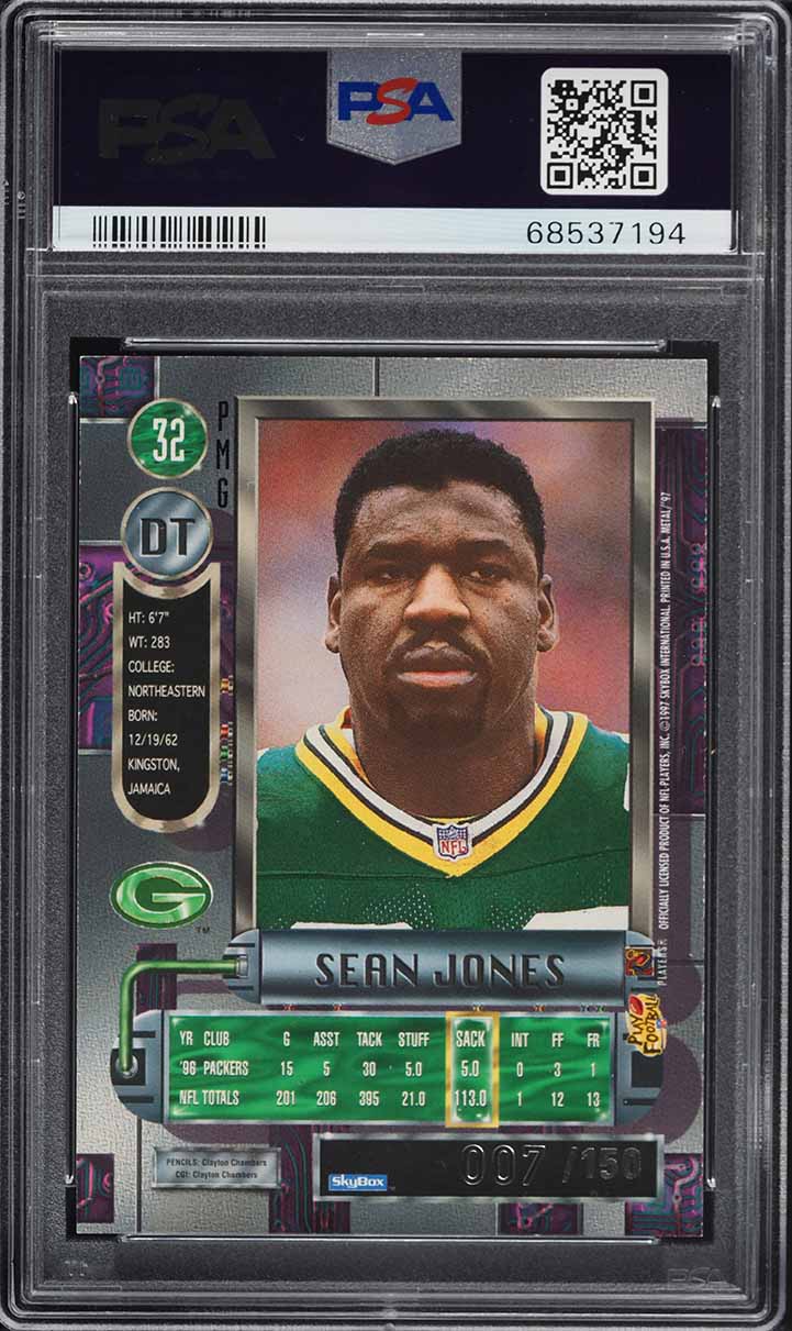1997 Metal Universe Precious Metal Gems PMG Green Sean Jones /150 #32 PSA 6 EXMT