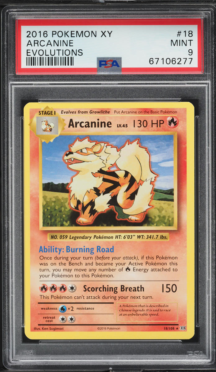 2016 Pokemon XY Evolutions Arcanine #18 PSA 9 MINT