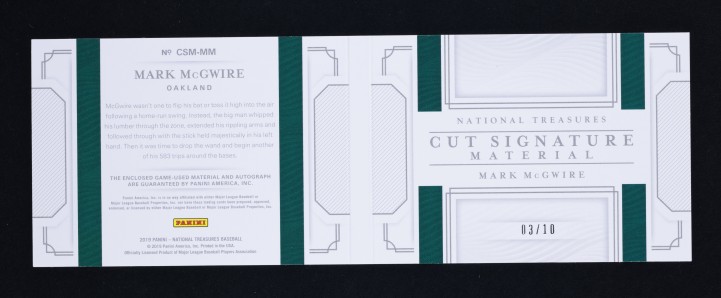 2019 National Treasures Statlines Mark McGwire RELIC AUTO /10 #CSM-MM MBA AUTH