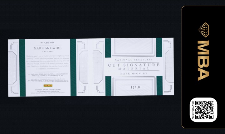 2019 National Treasures Statlines Mark McGwire RELIC AUTO /10 #CSM-MM MBA AUTH