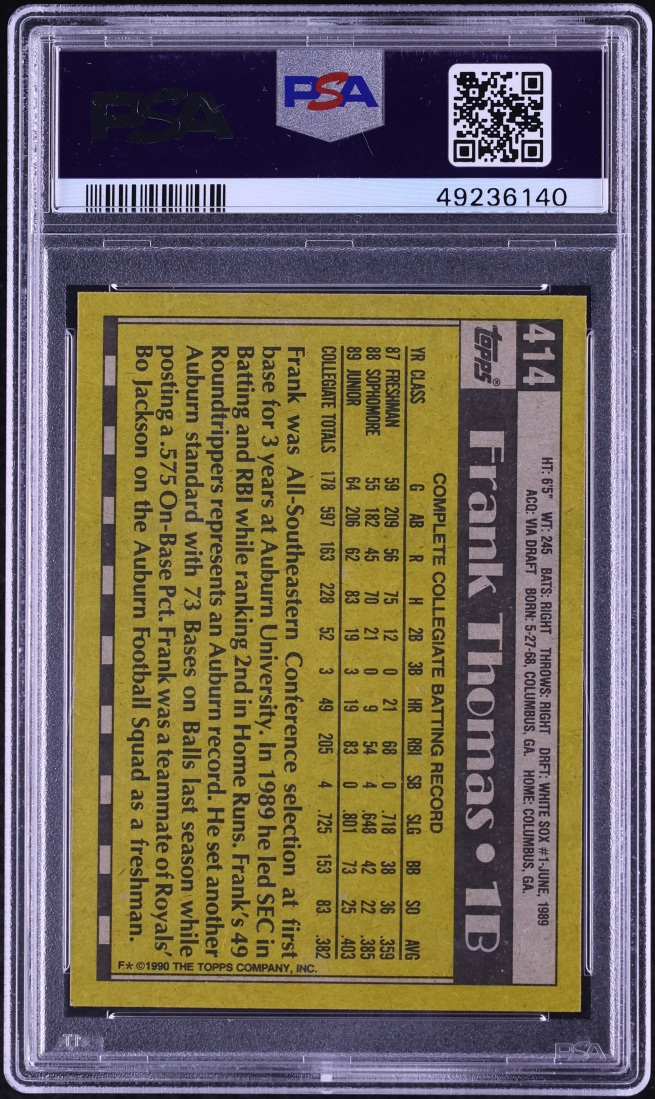 1990 Topps Name On Front Frank Thomas ROOKIE #414 PSA 8 NM-MT
