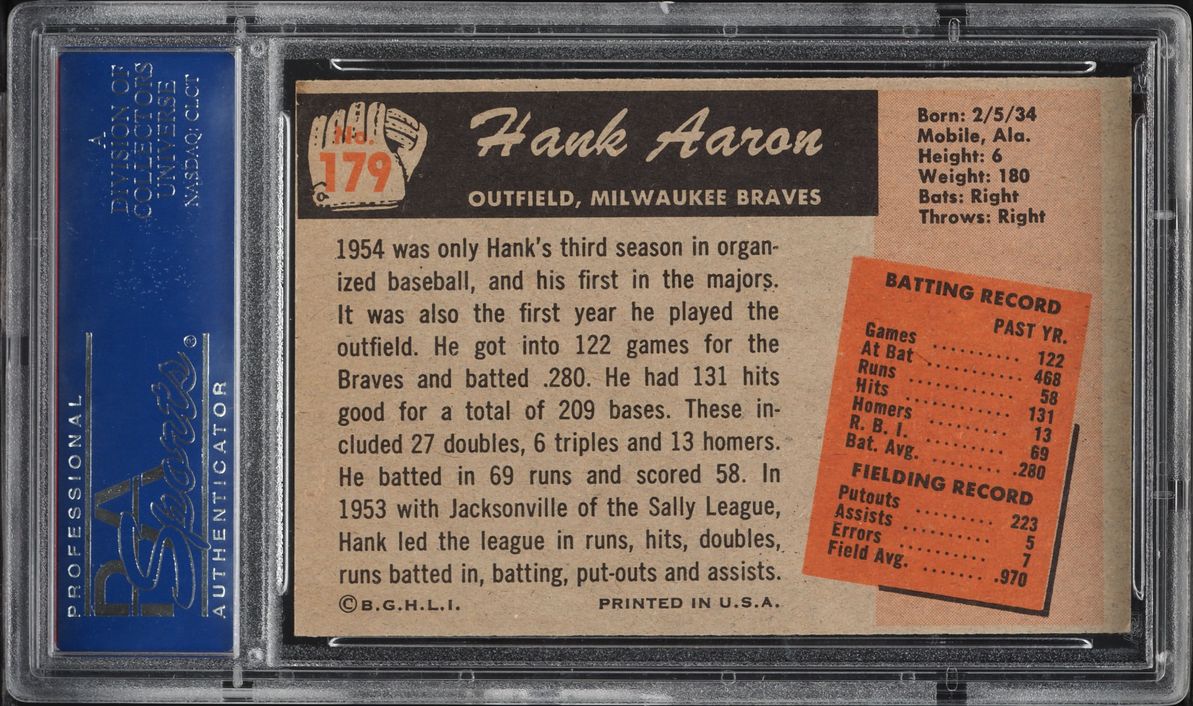 1955 Bowman Hank Aaron #179 PSA 7 NRMT