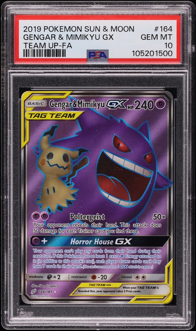 2019 Pokemon Sun & Moon Team Up Full Art Gengar & Mimikyu GX #164 PSA 10 GEM MINT
