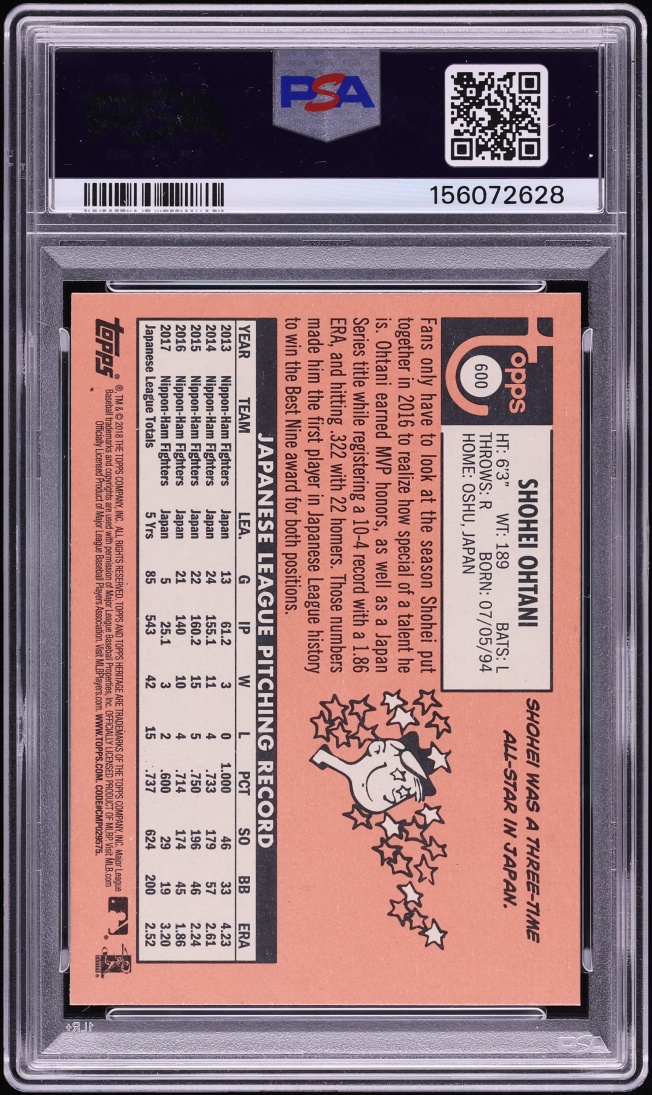 2018 Topps Heritage Shohei Ohtani ROOKIE #600 PSA 9 MINT