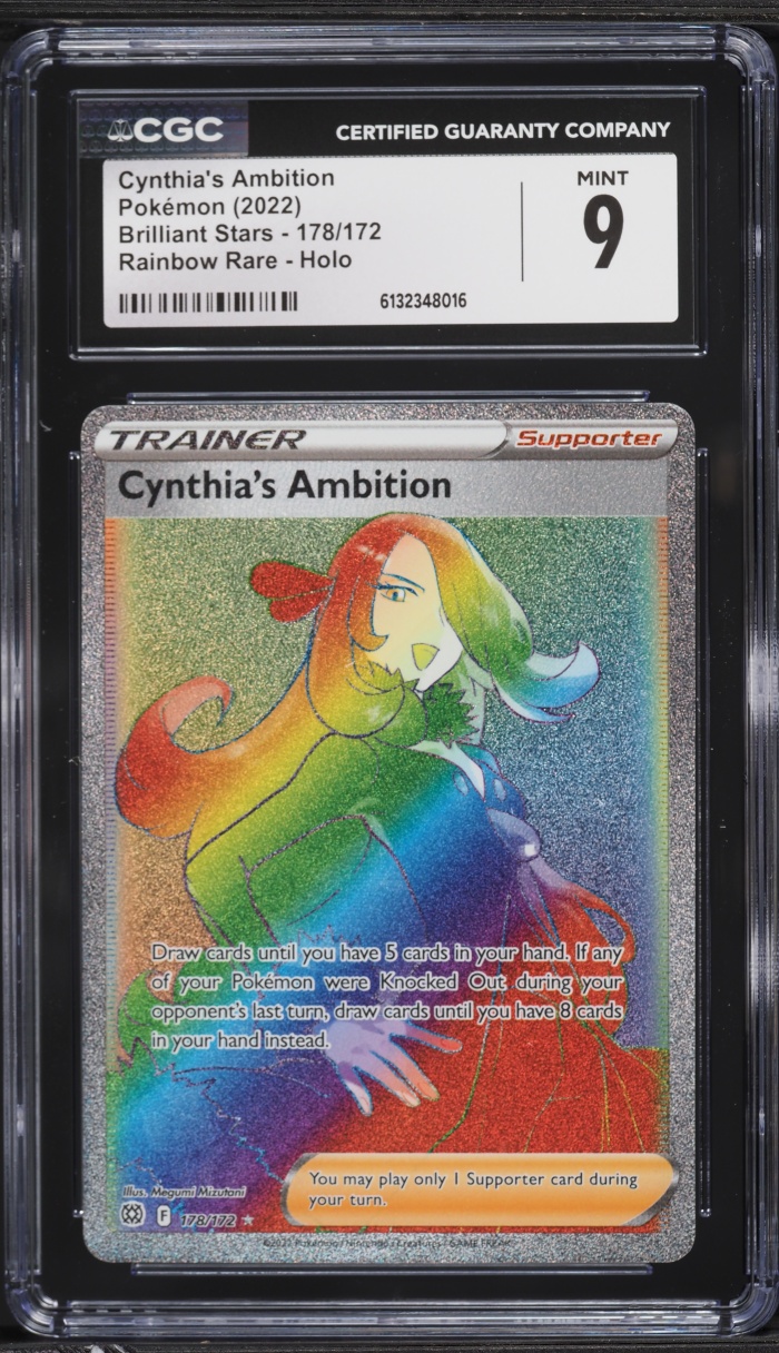 2022 Pokemon Sword & Shield Brilliant Stars Rainbow Rare Cynthia's Ambition #178 CGC 9 MINT
