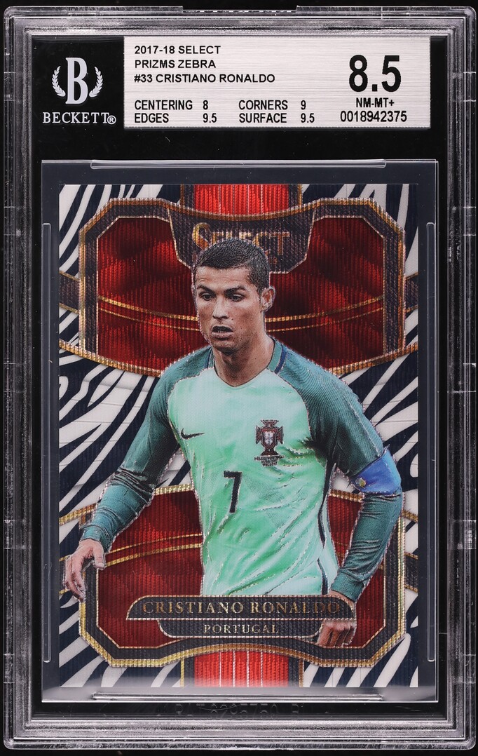 2017 Select Zebra Prizm Cristiano Ronaldo 25/25 #33 BGS 8.5 NM-MT+