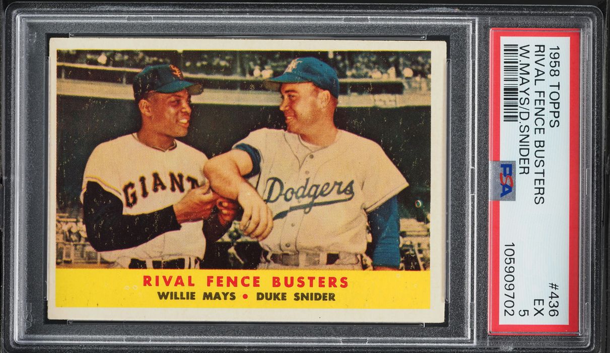 1958 Topps Willie Mays Duke Snider RIVAL FENCE BUSTERS #436 PSA 5 EX