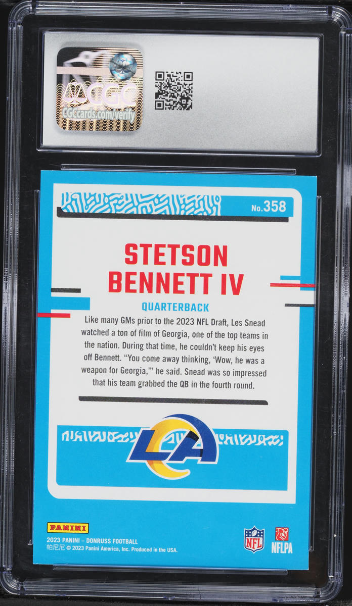2023 Donruss Football Stetson Bennett IV ROOKIE #358 CGC 10 GEM MINT