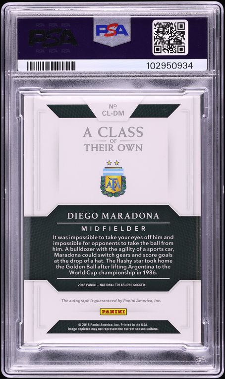 2018 National Treasures A Class Of Their Own Diego Maradona AUTO DNA 9 1/1 #CLDM PSA AUTH