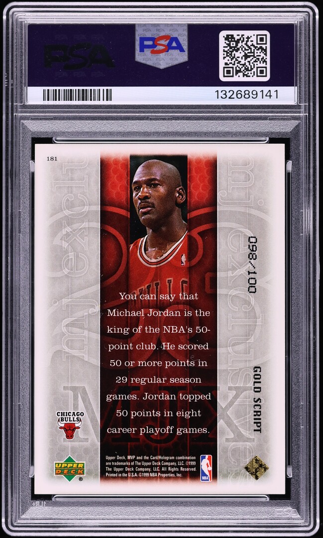 1999 Upper Deck MVP Gold Script Michael Jordan /100 #181 PSA 10 GEM MINT